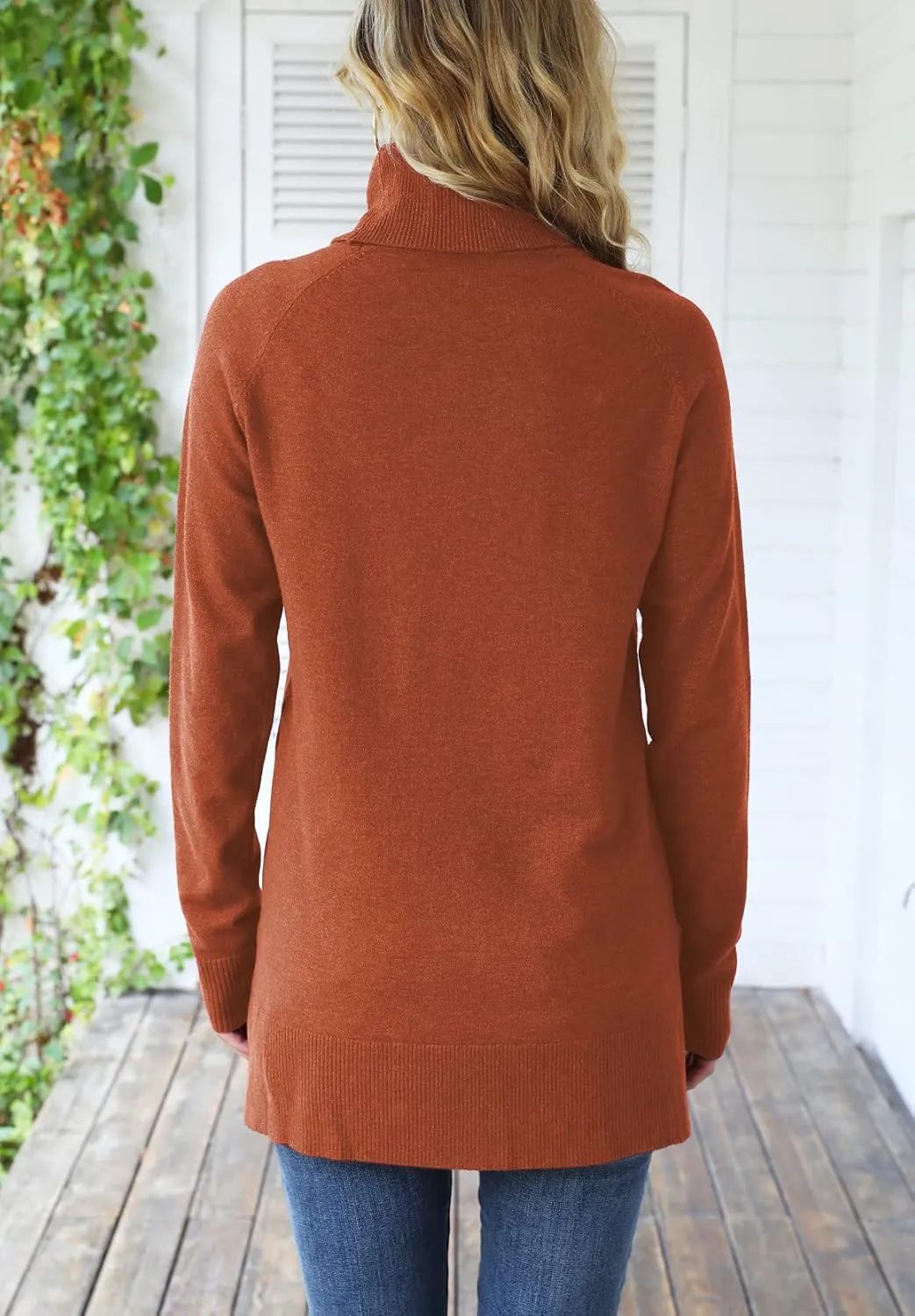 HWOKEFEIYU Women 2024 Fall Trendy Casual Sweater Turtleneck Long Sleeve Sweaters Pullover
