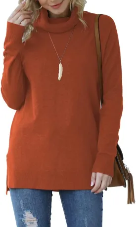HWOKEFEIYU Women 2024 Fall Trendy Casual Sweater Turtleneck Long Sleeve Sweaters Pullover