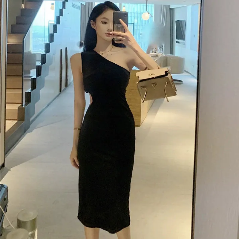 Internet Celebrity Sexy Push-up Gold Velvet Cut Out Midi Dress