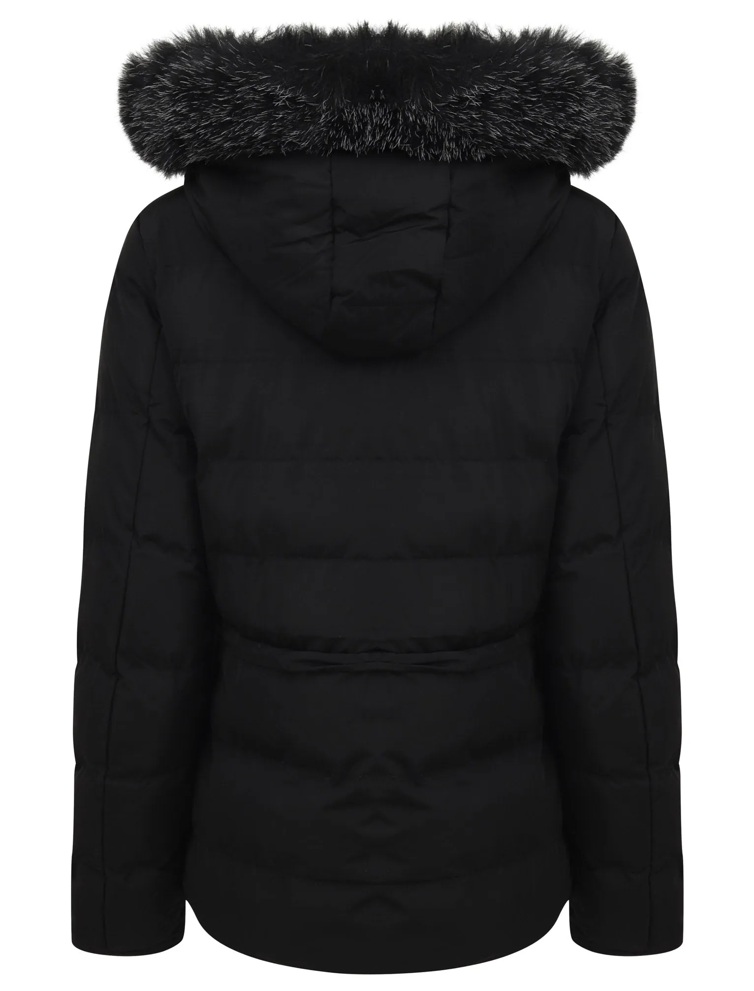 Jasmin Quilted Puffer Jacket With Faux Fur Trim Hood In Black - Tokyo Laundry