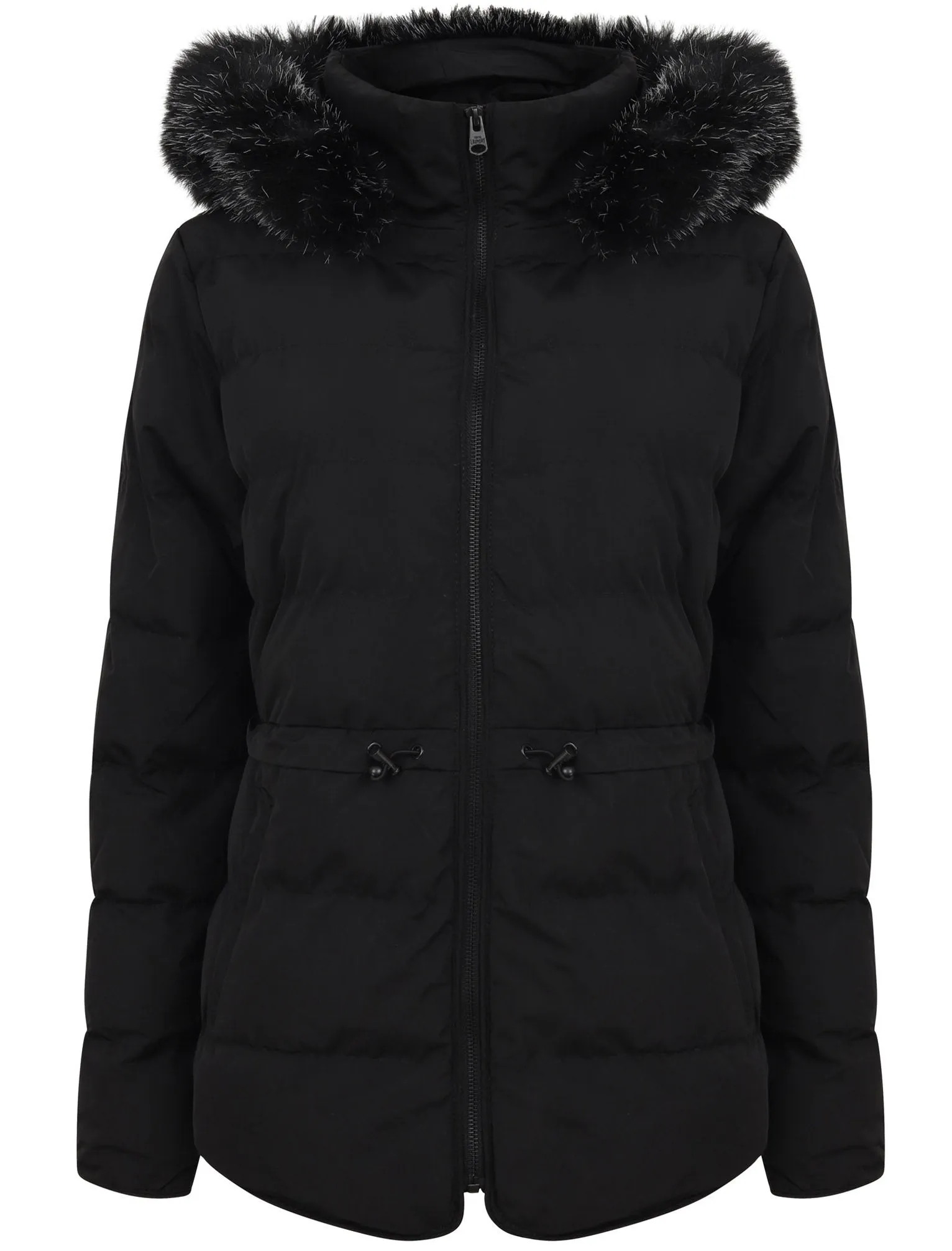 Jasmin Quilted Puffer Jacket With Faux Fur Trim Hood In Black - Tokyo Laundry