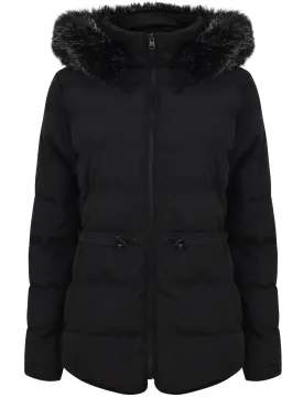 Jasmin Quilted Puffer Jacket With Faux Fur Trim Hood In Black - Tokyo Laundry
