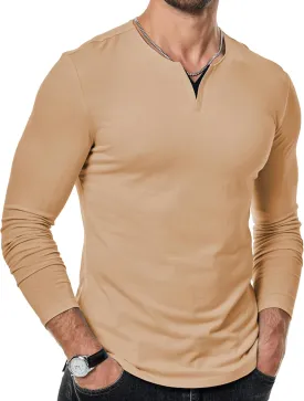 JMIERR Mens Casual Muscle T Shirt Long Sleeve V-Neck Longline Soft Tee Shirt