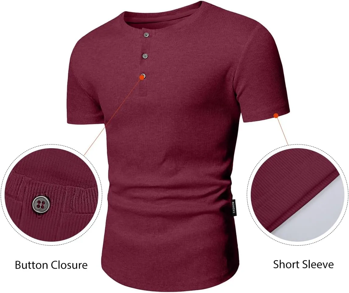 JMIERR Men's Muscle Slim Henley Shirts Crewneck Longline T-Shirt Gym Workout Athletic Shirt Tees with Button