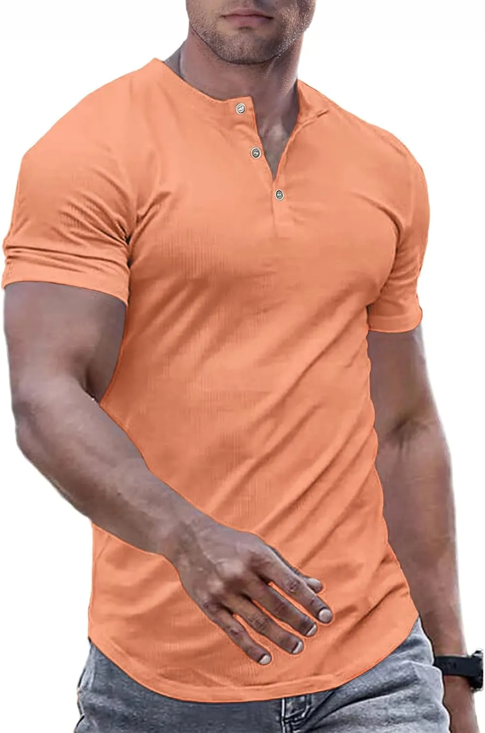 JMIERR Men's Muscle Slim Henley Shirts Crewneck Longline T-Shirt Gym Workout Athletic Shirt Tees with Button