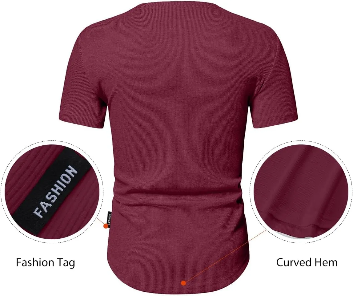 JMIERR Men's Muscle Slim Henley Shirts Crewneck Longline T-Shirt Gym Workout Athletic Shirt Tees with Button