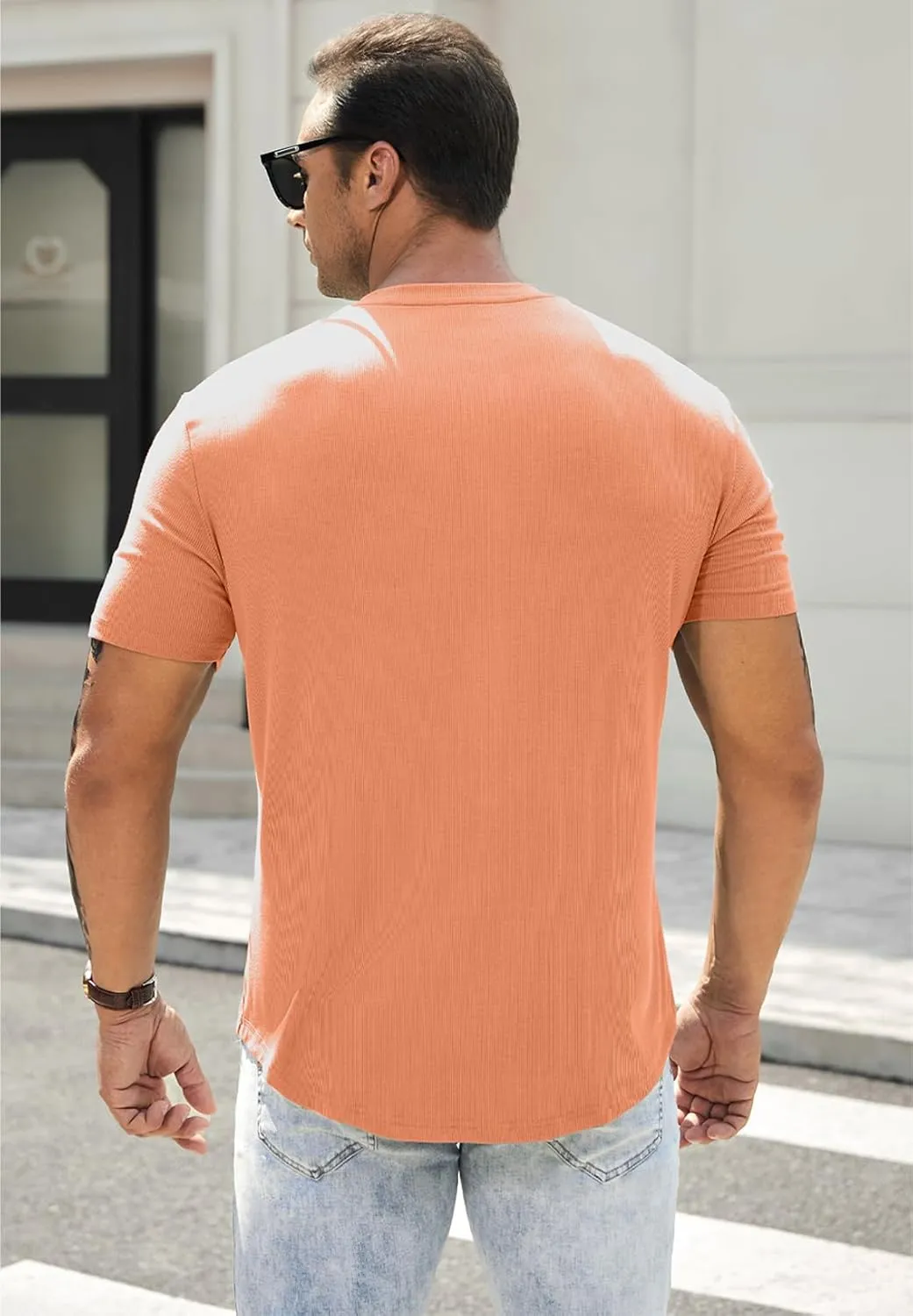 JMIERR Men's Muscle Slim Henley Shirts Crewneck Longline T-Shirt Gym Workout Athletic Shirt Tees with Button