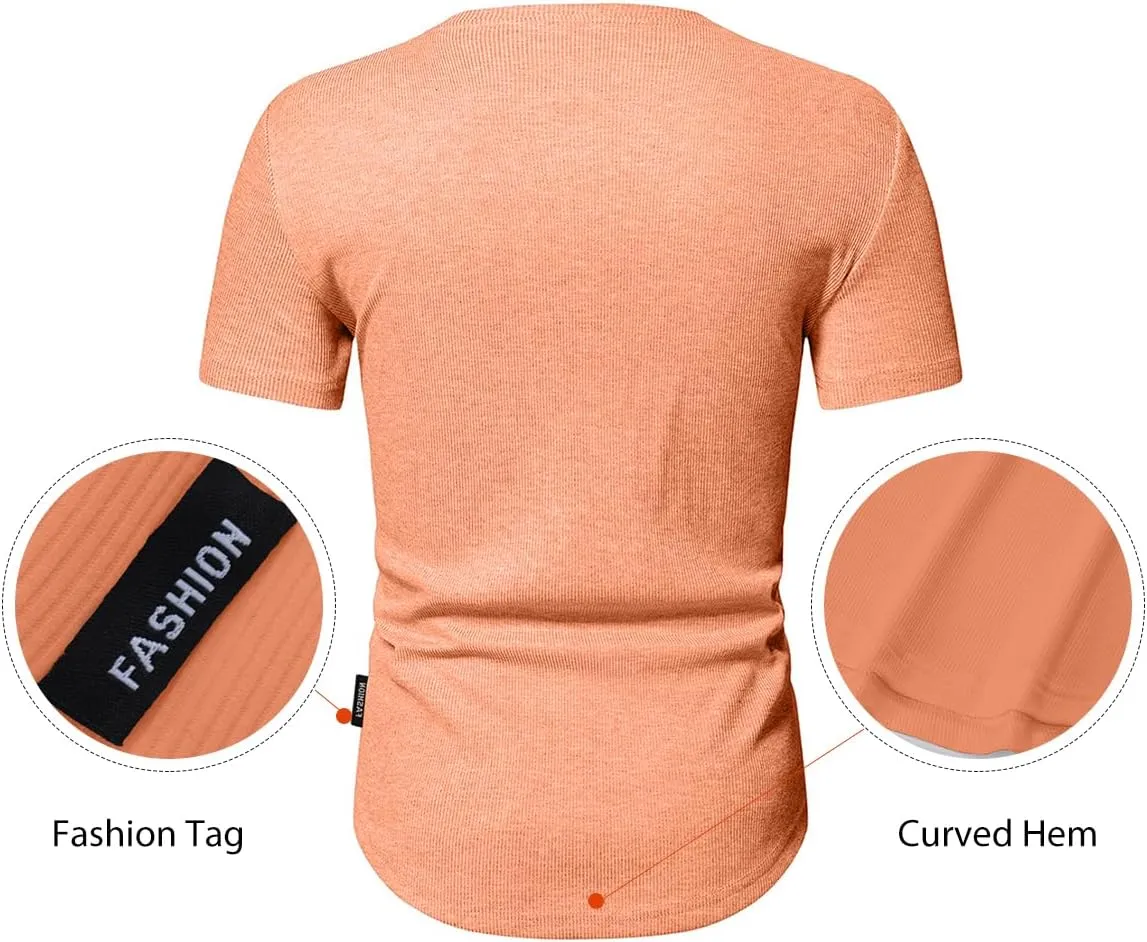 JMIERR Men's Muscle Slim Henley Shirts Crewneck Longline T-Shirt Gym Workout Athletic Shirt Tees with Button