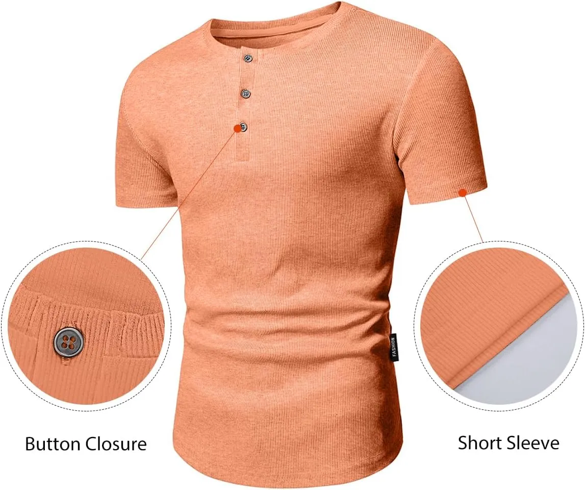 JMIERR Men's Muscle Slim Henley Shirts Crewneck Longline T-Shirt Gym Workout Athletic Shirt Tees with Button