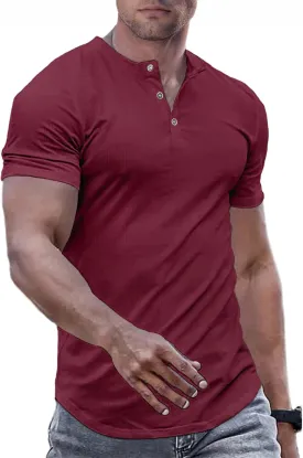 JMIERR Men's Muscle Slim Henley Shirts Crewneck Longline T-Shirt Gym Workout Athletic Shirt Tees with Button