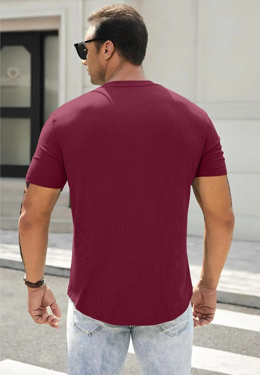 JMIERR Men's Muscle Slim Henley Shirts Crewneck Longline T-Shirt Gym Workout Athletic Shirt Tees with Button
