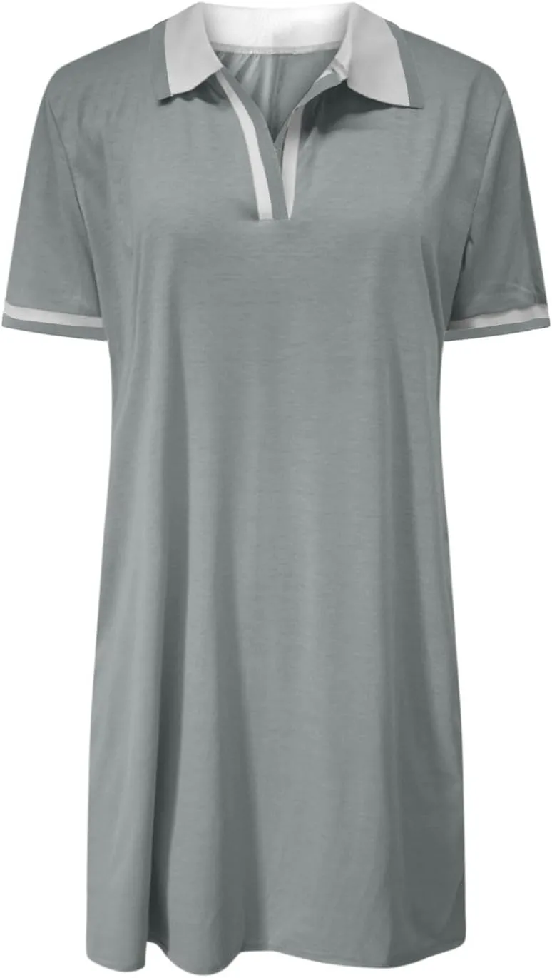 JOAU Women's Polo Dresses Color Block Short Sleeve V Neck 2025 Casual Summer Tennis Golf Mini T-Shirt Dress with Pockets