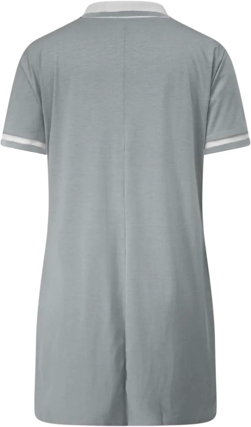 JOAU Women's Polo Dresses Color Block Short Sleeve V Neck 2025 Casual Summer Tennis Golf Mini T-Shirt Dress with Pockets