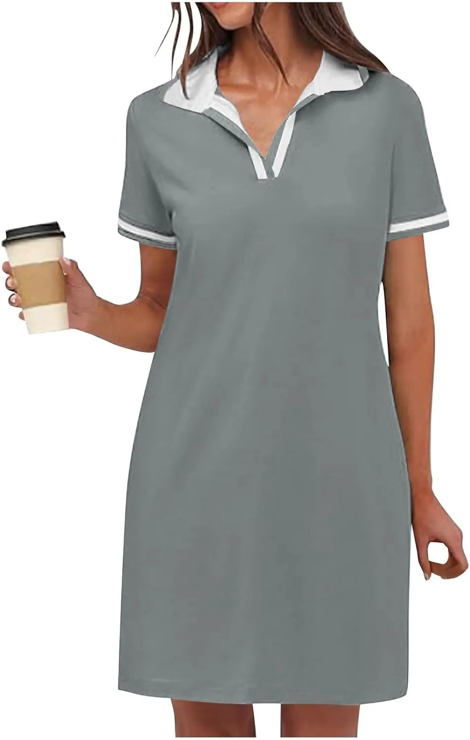 JOAU Women's Polo Dresses Color Block Short Sleeve V Neck 2025 Casual Summer Tennis Golf Mini T-Shirt Dress with Pockets
