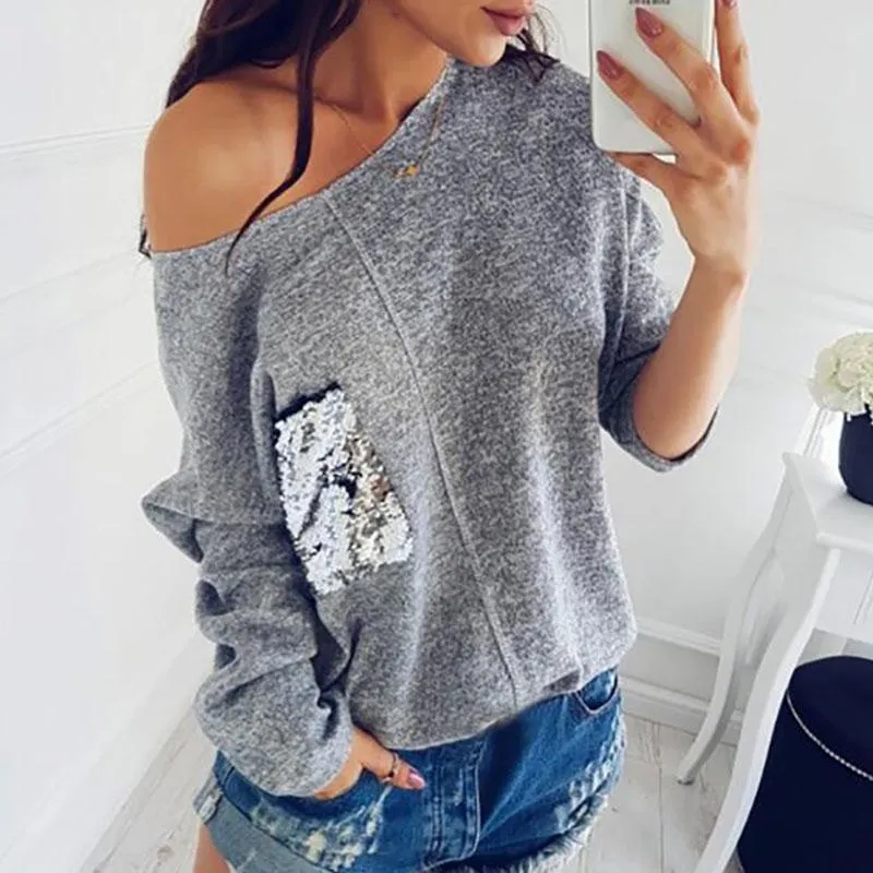 Knitted Sequined Slash Neck Pullover