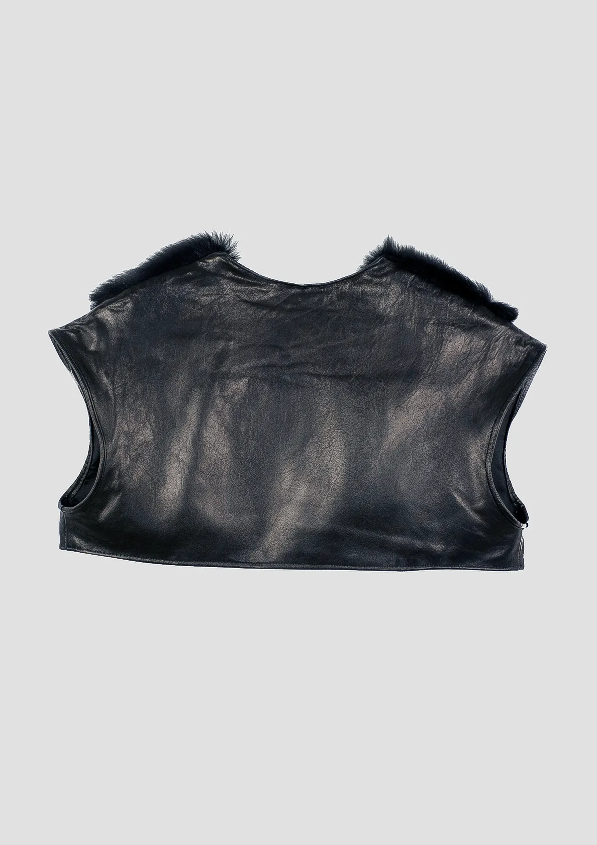 Leather & Shearling Bolero in Black