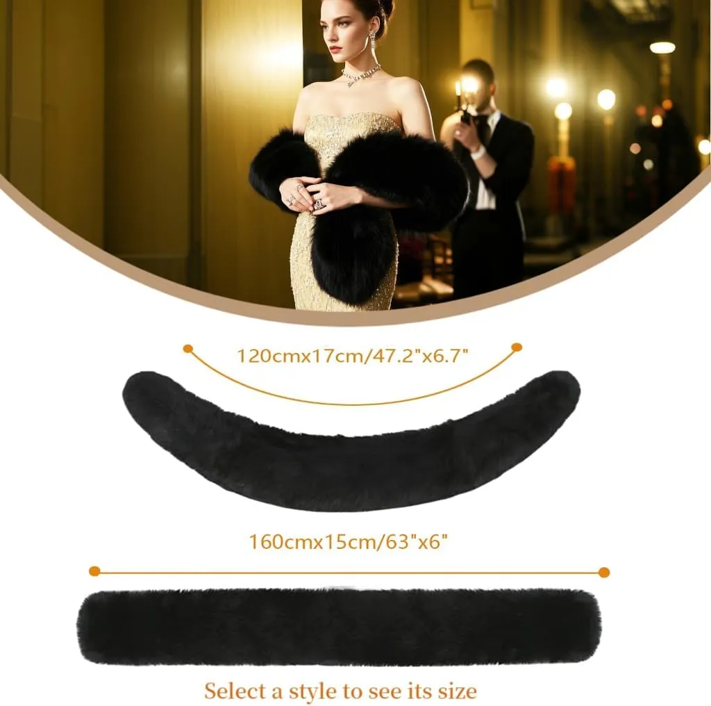 Long Women's Faux Fur Collar Scarf Wrap, Cold Winter Warm Wrap Stole Shawl Shrug Neck Warmer