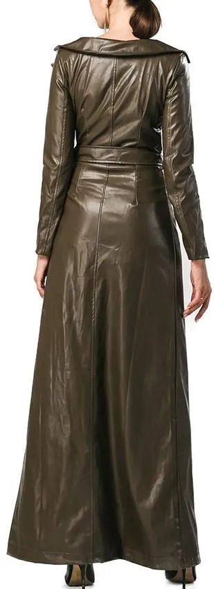 Long Zip Faux-Leather Dress-Coat in Black or Green