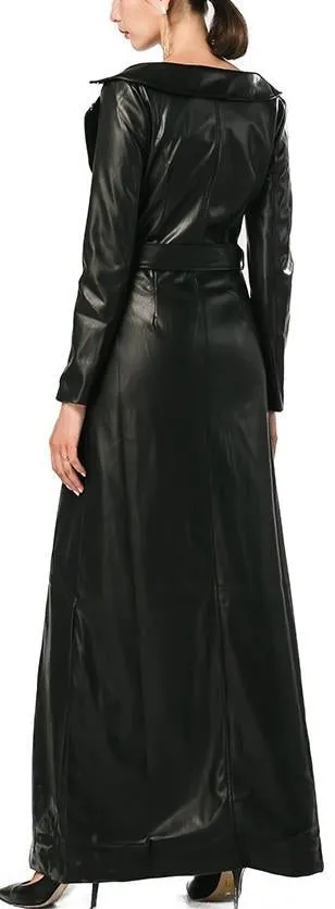 Long Zip Faux-Leather Dress-Coat in Black or Green