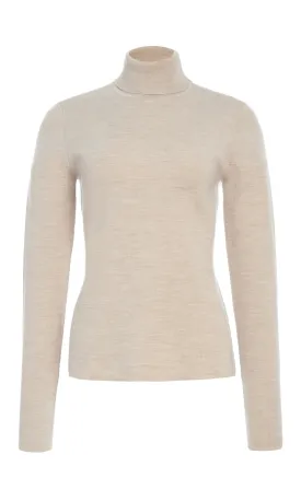 May Knit Turtleneck in Oatmeal Merino Wool Cashmere