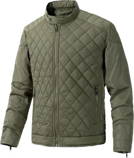 Mens Diamond Quilted Bomber Jacket Stand Collar Lightweight Varsity Jackets Winter Warm Padded Coats Outwear