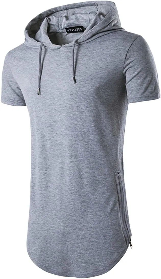Men's Short Sleeve Crewneck Hipster Hip Hop Hoodie Top Side Zipper T-Shirt