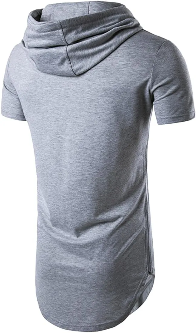 Men's Short Sleeve Crewneck Hipster Hip Hop Hoodie Top Side Zipper T-Shirt