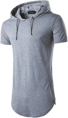 Men's Short Sleeve Crewneck Hipster Hip Hop Hoodie Top Side Zipper T-Shirt