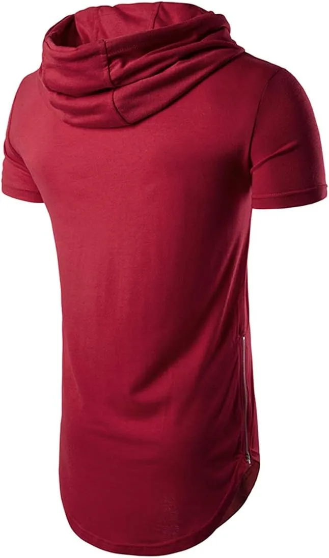 Men's Short Sleeve Crewneck Hipster Hip Hop Hoodie Top Side Zipper T-Shirt