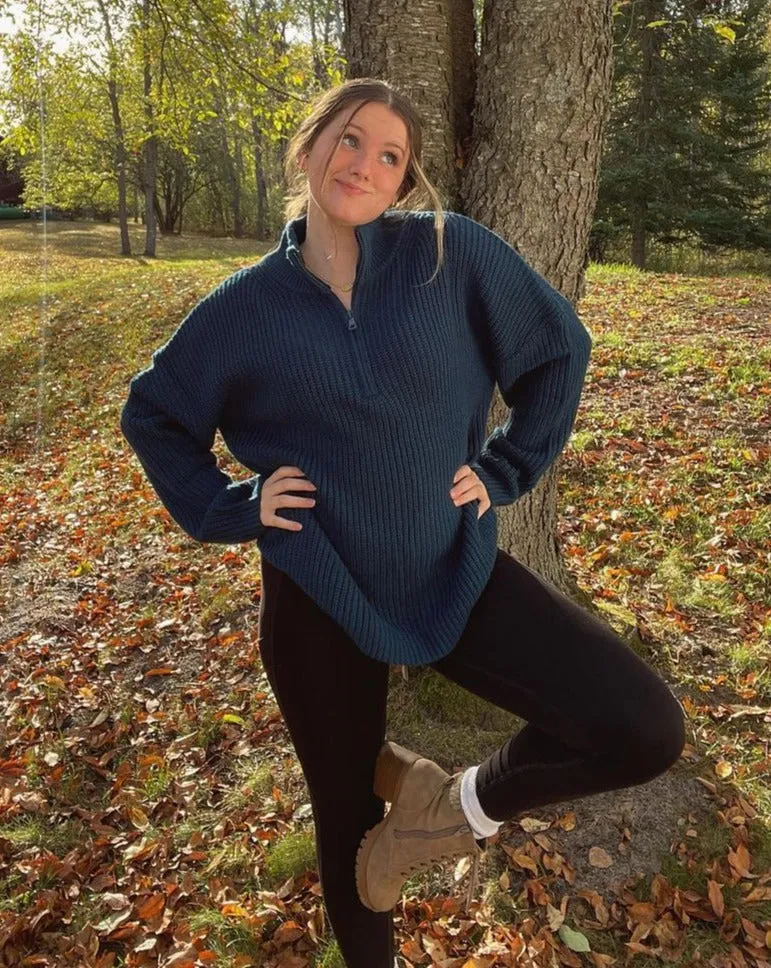 MEROKEETY Long Sleeve 1/4 Zip Polo V Neck Chunky Sweater