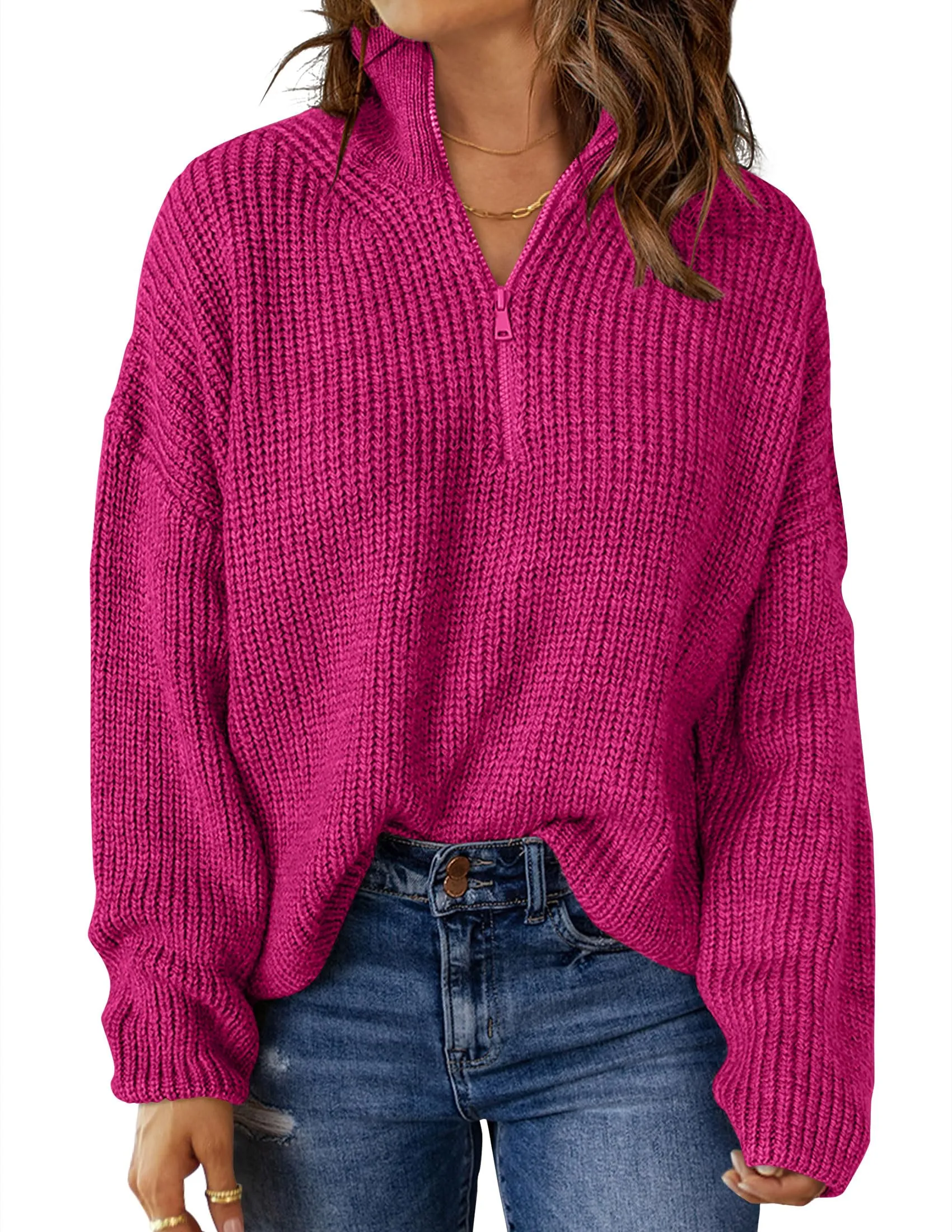 MEROKEETY Long Sleeve 1/4 Zip Polo V Neck Chunky Sweater