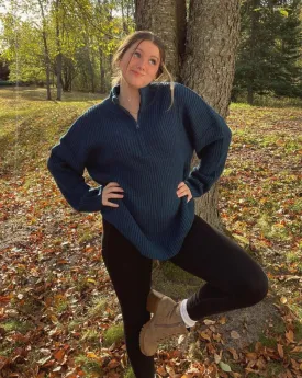 MEROKEETY Long Sleeve 1/4 Zip Polo V Neck Chunky Sweater