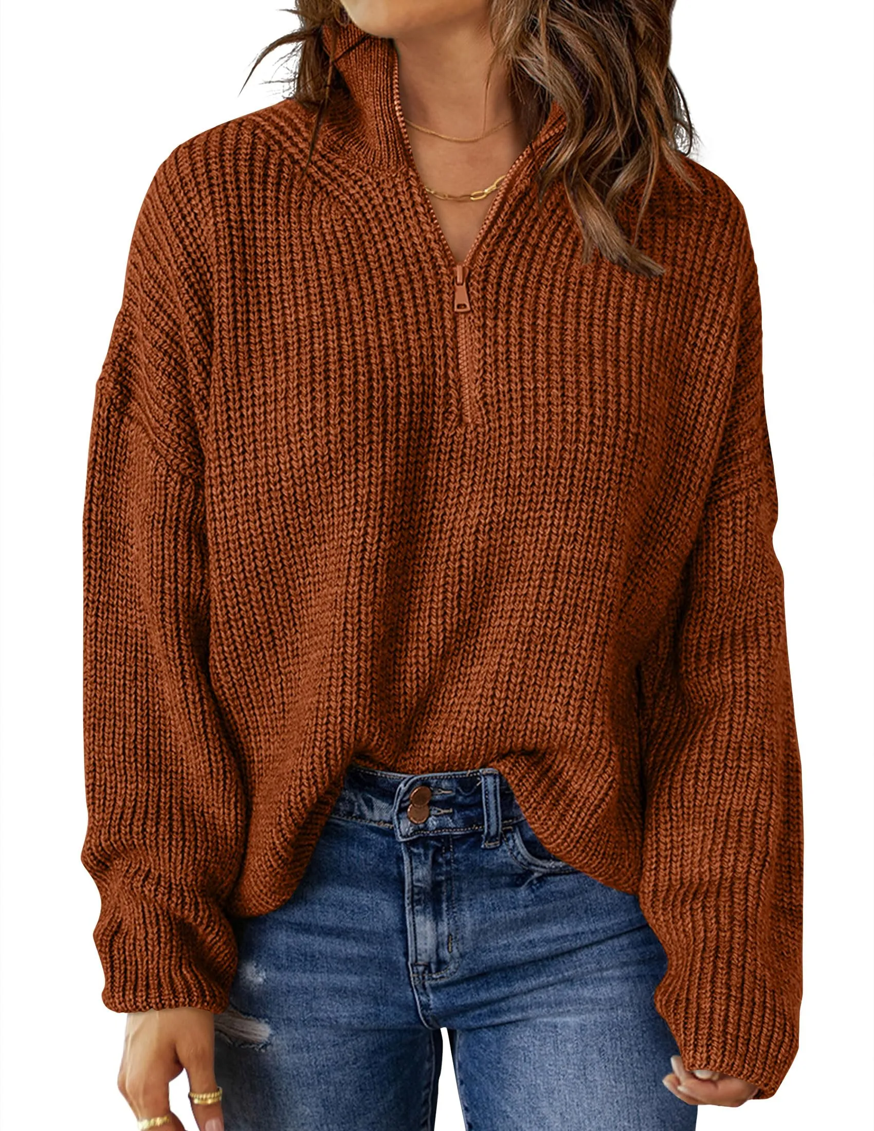 MEROKEETY Long Sleeve 1/4 Zip Polo V Neck Chunky Sweater