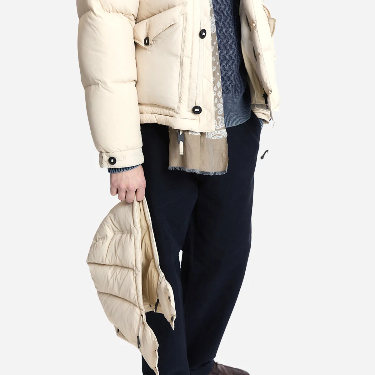 MK3 HOODED DOWN JUMPER JACKET - CREAM