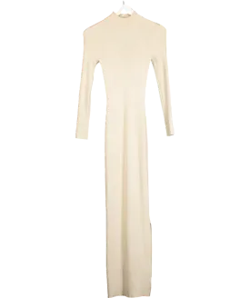 Nasty Gal Beige Ribbed Turtleneck Maxi Dress UK 8