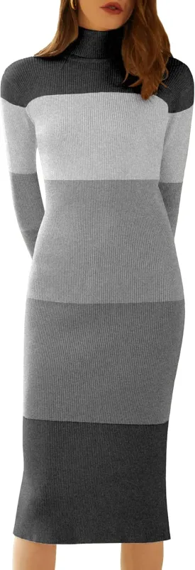ninovino Women's Turtleneck Ribbed Knit Long Sleeve Slim Fit Sweater Dress