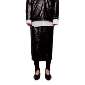 Onion Velvet Slit Midi-skirt in Black