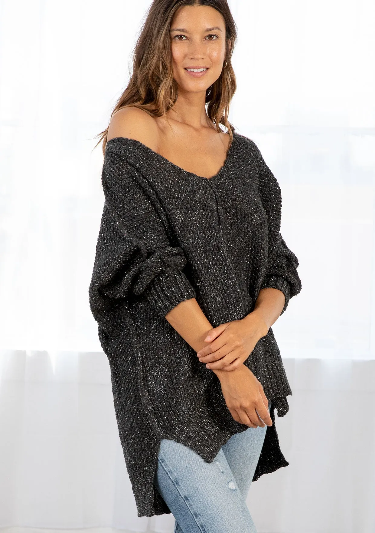 Oversized Metallic Knit Holiday Sweater