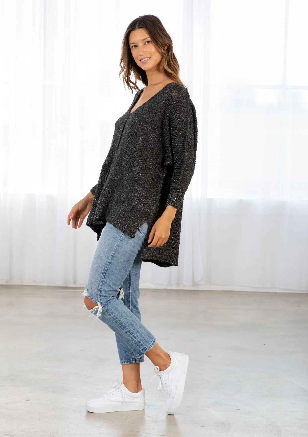 Oversized Metallic Knit Holiday Sweater