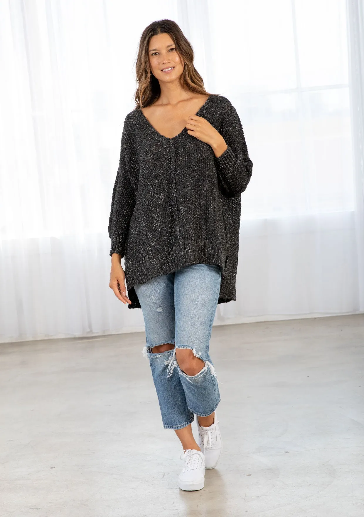 Oversized Metallic Knit Holiday Sweater