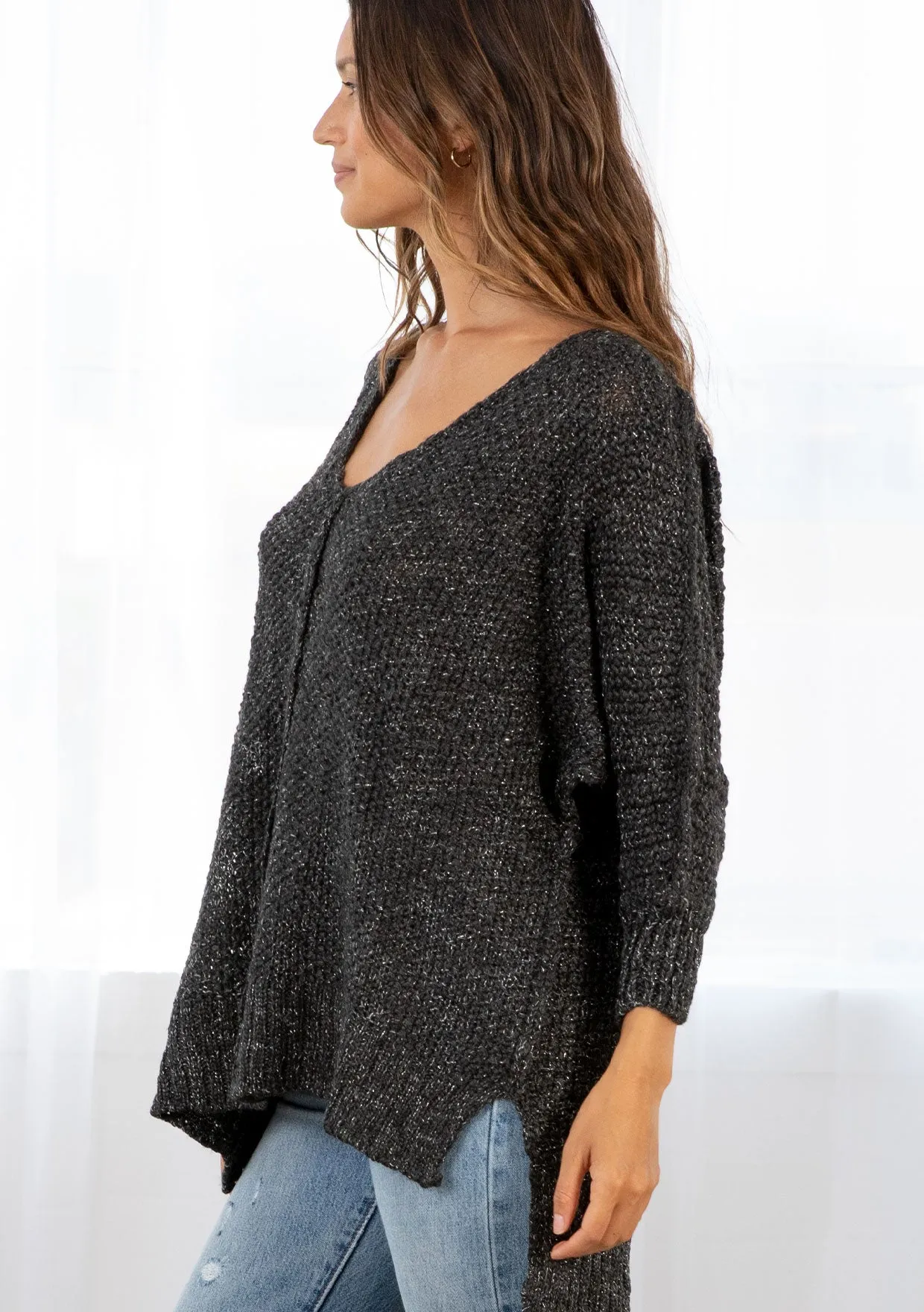 Oversized Metallic Knit Holiday Sweater