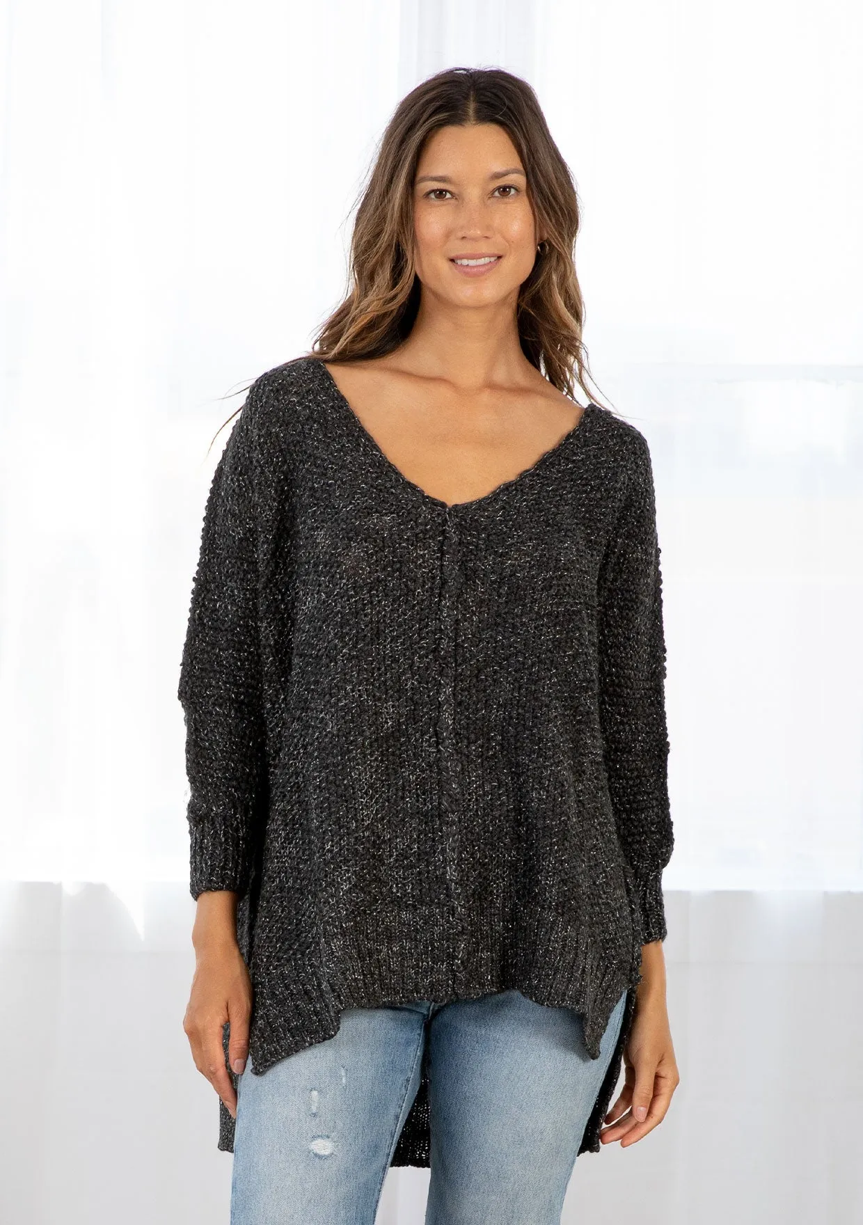 Oversized Metallic Knit Holiday Sweater