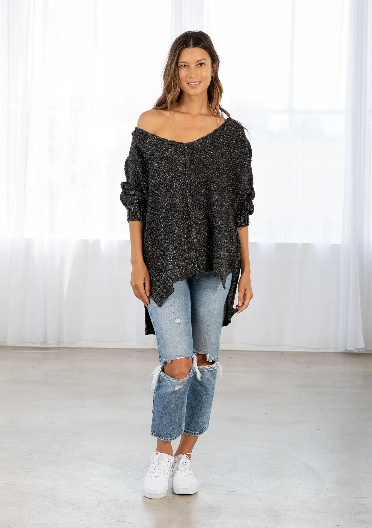 Oversized Metallic Knit Holiday Sweater