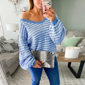 Oversized Stripe V Neck Puff Sleeve Sweater