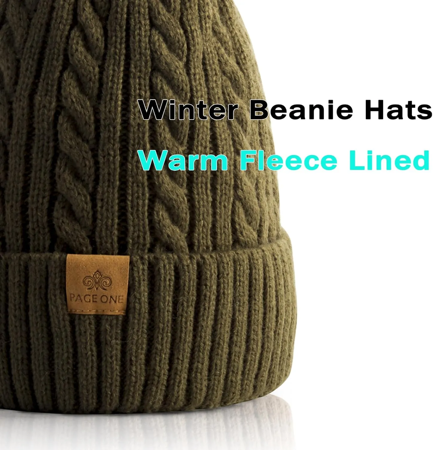 PAGE ONE Women Winter Pom Pom Beanie Hats Warm Fleece Lined,Chunky Trendy Cute Chenille Knit Twist Cap