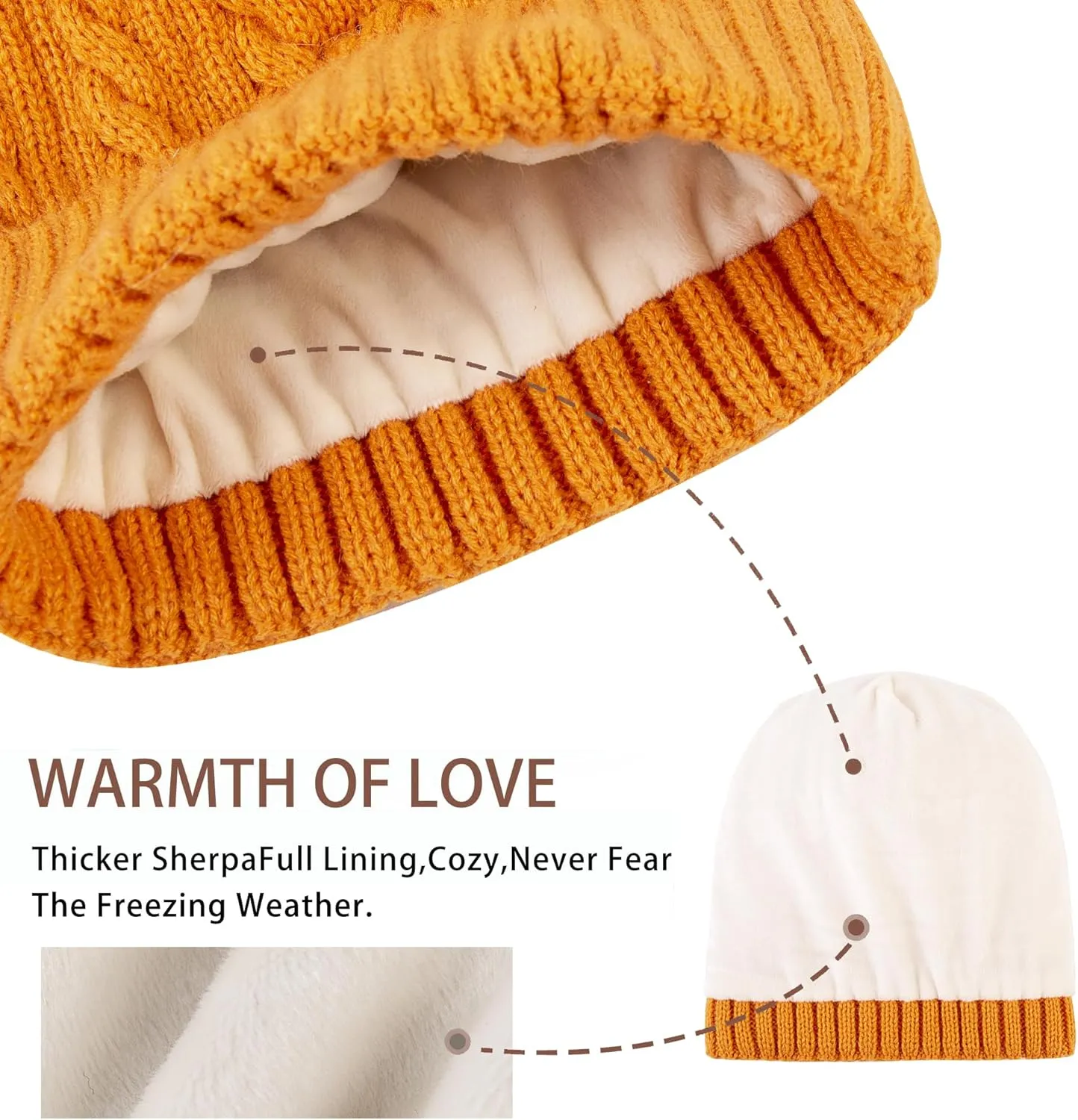 PAGE ONE Women Winter Pom Pom Beanie Hats Warm Fleece Lined,Chunky Trendy Cute Chenille Knit Twist Cap