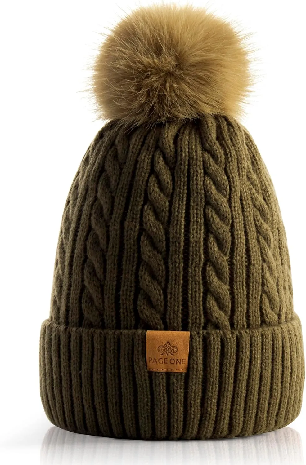 PAGE ONE Women Winter Pom Pom Beanie Hats Warm Fleece Lined,Chunky Trendy Cute Chenille Knit Twist Cap