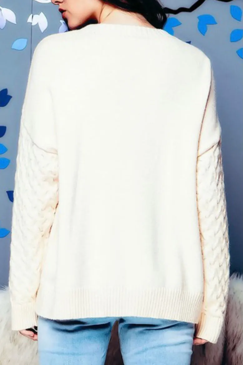 PULLOVER SWEATER WITH LONG CHUNKY CABLE SLEEVES