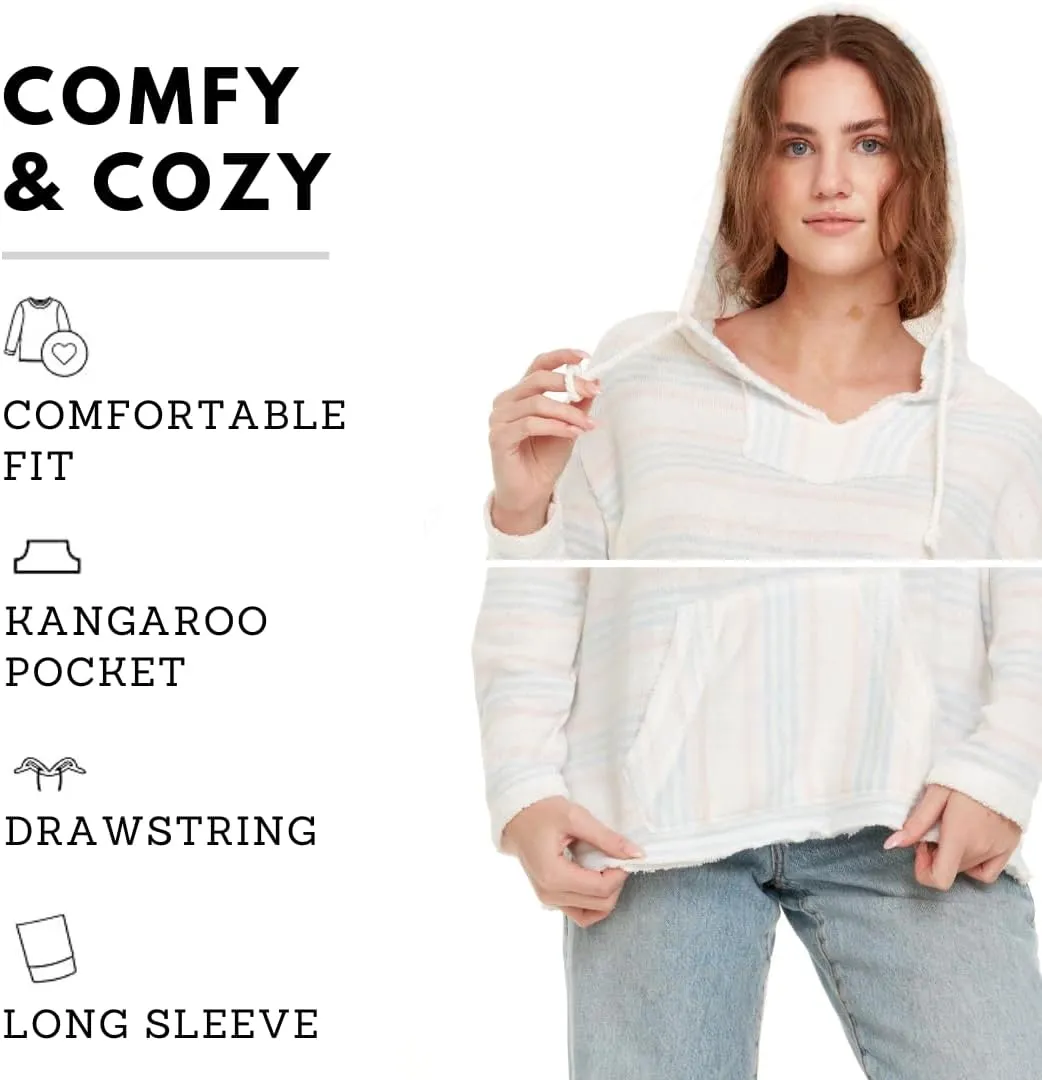Pure Essence Women's 2023 Fall Striped Color Block Hoodies Fashion V Neck Knit Sweater Pullovers