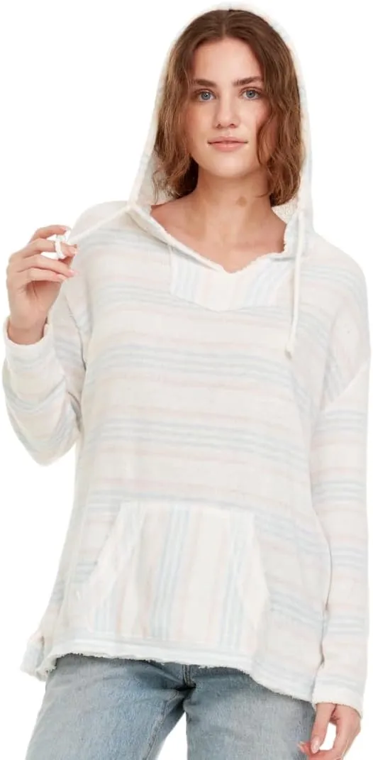 Pure Essence Women's 2023 Fall Striped Color Block Hoodies Fashion V Neck Knit Sweater Pullovers